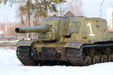 Old Tank on the snow, participated in the 2nd world war.