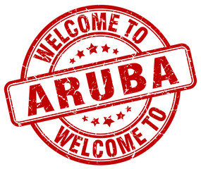 welcome to Aruba red round vintage stamp