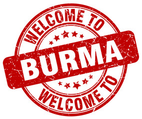 welcome to Burma red round vintage stamp