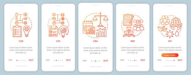 Business concepts, principles onboarding mobile app page screen vector template