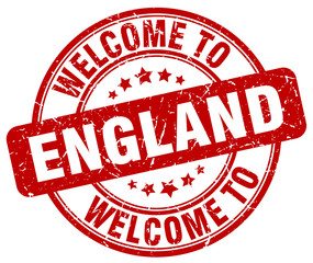 welcome to England red round vintage stamp