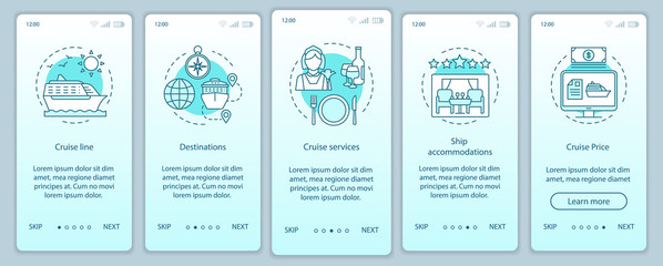 Cruise information onboarding mobile app page screen vector template