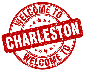 welcome to Charleston red round vintage stamp