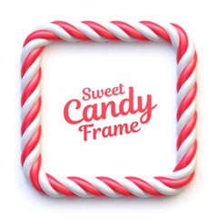 Candy cane square frame on white background