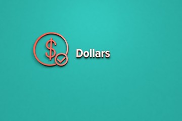 Text Dollars with red 3D illustration and green background