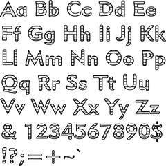 Alphabet,collection letters. Structural, textured text. Hand drawn sketch ,black elements,white background, illustration.