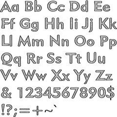 Alphabet,collection letters. Structural, textured text. Hand drawn sketch ,black elements,white background, illustration.