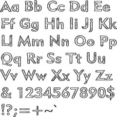 Alphabet,collection letters. Structural, textured text. Hand drawn sketch ,black elements,white background, illustration.