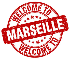 welcome to Marseille red round vintage stamp