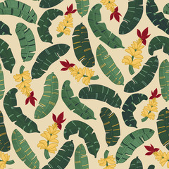 banana plant tropical seamless vector pattern