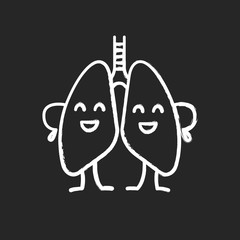 Happy human lungs character chalk icon