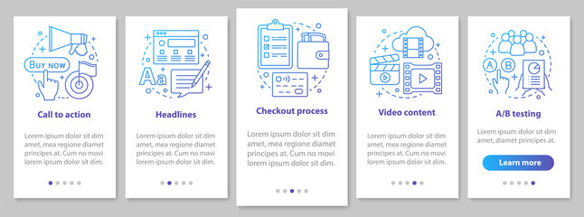 Internet marketing onboarding mobile app page screen with linear