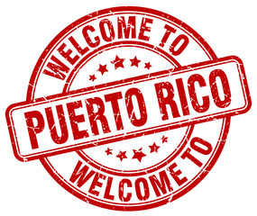 welcome to Puerto Rico red round vintage stamp