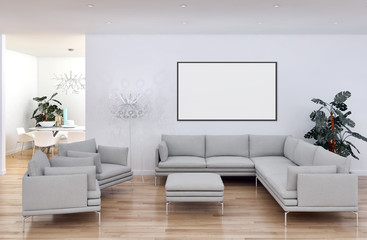 large luxury modern bright interiors with air conditioning illustration 3D rendering
