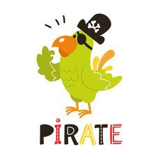 Collection of adorable pirates isolated on white background. Childish vector illustration in flat cartoon style can be used for cards, birthday invitations, prints, children clothes, interior posters