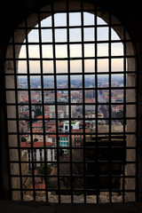 View of Bergamo behind bars