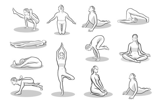 Set of twelve yoga poses