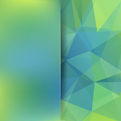 Abstract geometric style background. Green, blue colors. Blur background with glass. Vector illustration