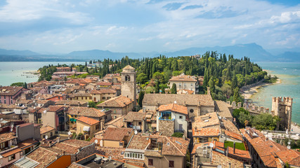 Fototapeta na wymiar View at the buildings in Sirmione village by the Lake Garda in Italy
