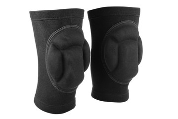knee protection during sports, joint support, elastic black bandage, a pair on a white background