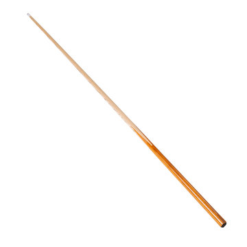 wooden cue for a billiard with a brown handle, on a white background