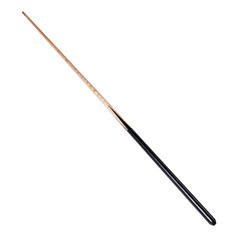 wooden cue for billiards with a black handle, on a white background - obrazy, fototapety, plakaty