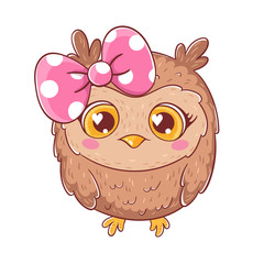Cute cartoon owl with bow