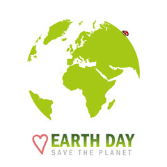 earth day save the planet globe with ladybug vector illustration EPS10