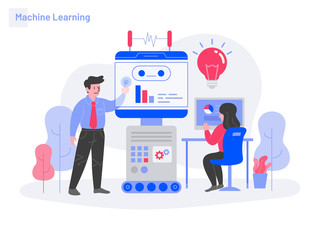 Machine Learning Illustration Concept. Modern flat design concept of web page design for website and mobile website.Vector illustration