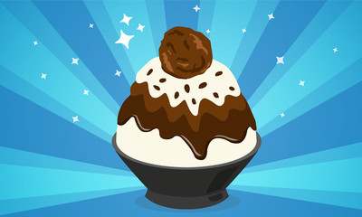 chocolate bingsu with ice cream cartoon illustrator 