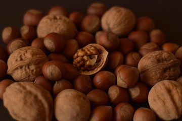 nuts on wooden background