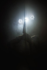 Pretty woman dancing in a pole dance studio