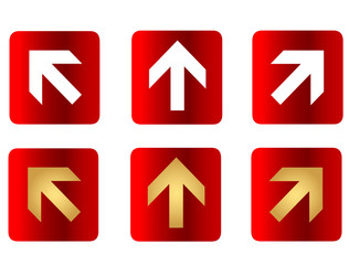 IT and technology, web site design, vector buttons arrows. Vector flat buttons, arrow icons on isolated. Gold and red arrow buttons guides