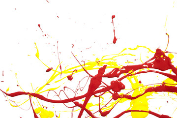 Yellow and Red Paint Splatters on White Background