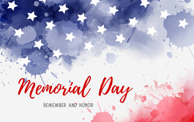 Usa Memorial day watercolored background - obrazy, fototapety, plakaty