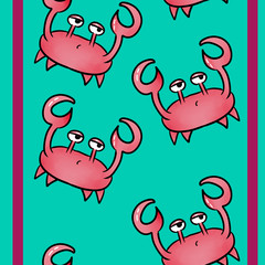 Cute crab pattern for design. Funny pink lobster. Art for kids, print or web.