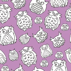 Deurstickers cute owl pattern. white owls for print, web or design. For kids, postcard and other © mary ggrusha