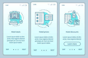 Hotel online booking onboarding mobile app page screen vector template