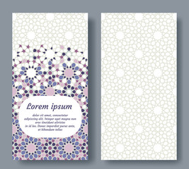 Fototapeta premium Arabic card for invitation, celebration, save the date, wedding performed in arabian geometric tile. Colofrul vector template