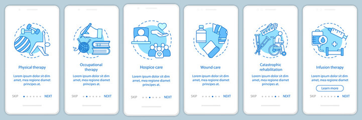 Nursing care onboarding mobile app page screen vector template