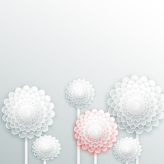 Vector background with decorative white round flowers in 3D white style