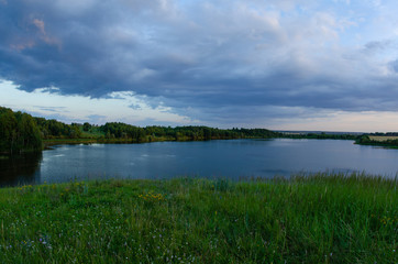 landscape with lake and blue sky