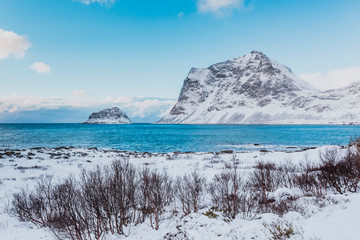 Beautiful winter nature of the Lofoten Islands in Norway