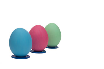 Three Easter eggs on a white background. Colorful easter eggs. Isolated image of easter eggs.