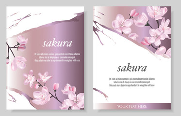 Set of Vector cards with Luxurious sakura flowers © gsshot