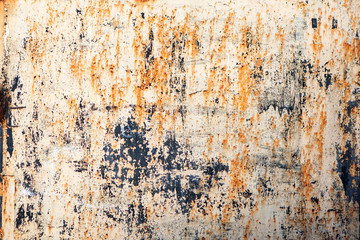 Obraz premium Old rusty metal plate background, blue and orange color.