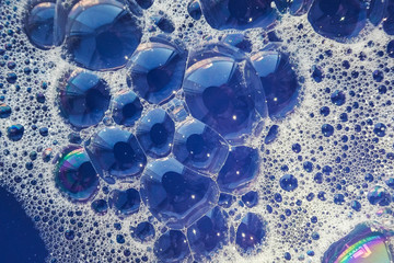 Blue soap bubbles. Abstract bubbles from soap for background.