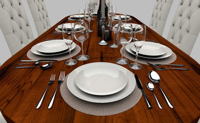 fancy dinner table isolated on white back ground.