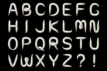 Sweet caramel candy alphabet. Isolated white background. Font for holidays and birthday party.