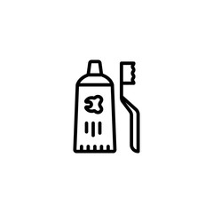 tooth, brush, paste, hygiene, care, dental icon in black outline style, vector